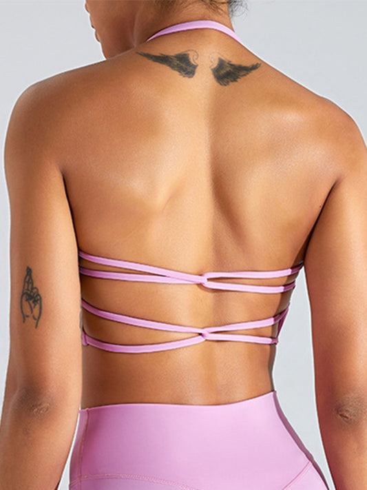 ZASUWA Female Solid Color Backless Cross Back Sports Bras