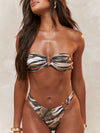 ZASUWA Female Contrast Color Zebra Print Beach Bikini Set