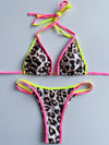 ZASUWA Female Contrast Color Hollow Out Leopard Print Beach Bikini Set