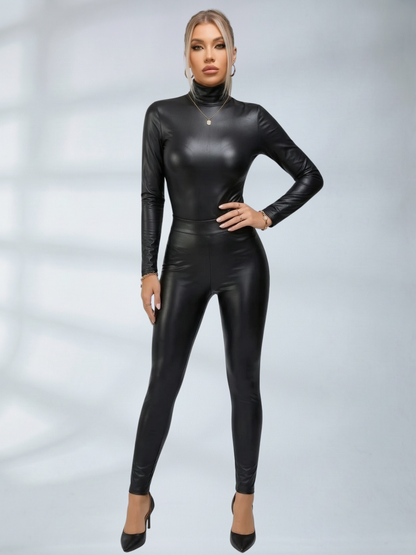 Sexy Glossy PU Faux Leather Long Sleeves