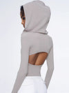 ZASUWA Female Solid Color Hollow Out Hooded Elastic Tight Long Sleeves