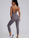 ZASUWA Female V-shaped Cross Back U Collar Backless Hip-lift Jumpsuit