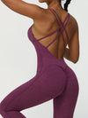 ZASUWA Female Cross Back U Collar Scrunch Bum Hip-lift Jumpsuit
