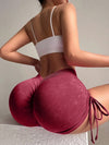 Scrunch Bum Deep V Back Drawstring Faux Denim Spandex Gym Booty Shorts