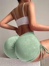 Scrunch Bum Deep V Back Drawstring Faux Denim Spandex Gym Booty Shorts