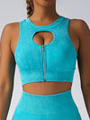 ZASUWA Female Ribbed Zipper Hollow Out Denim Sports Bras