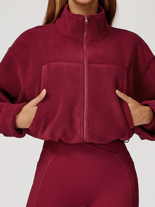 ZASUWA Female Fleece Pocket Cropped Jacket