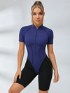 Contrast Color Backless Stitch Zipper Short Romper