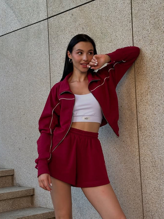 ZASUWA Female Zipper Contrast Color Short Tracksuit