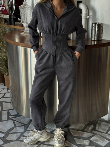 ZASUWA Female Half Zipper Hooded Jumpsuit