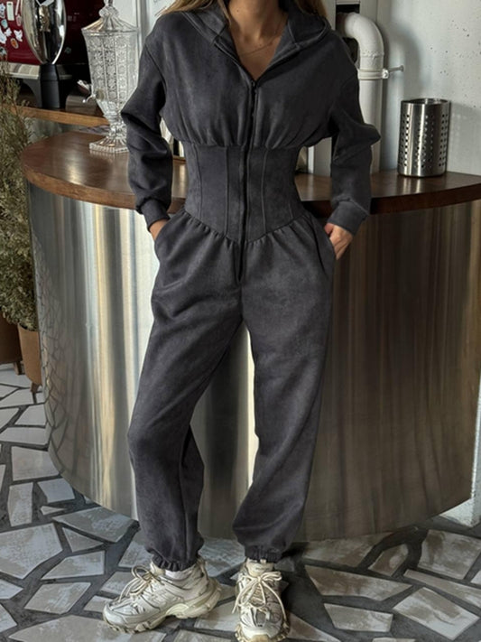 ZASUWA Female Half Zipper Hooded Jumpsuit