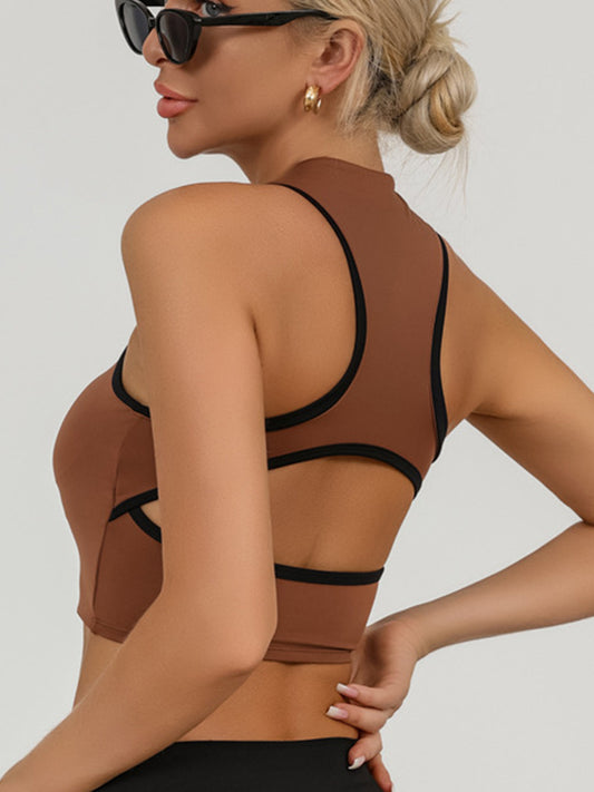 ZASUWA Female Sexy Contrast Color Hollow Out Solid Color Backless Quick Dry Tank