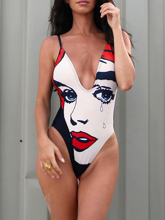 ZASUWA Female Deep V Sexy 3D Digital Printing Print One Piece