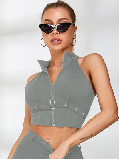 Zipper Button Fake Pocket Sassy Tracksuit