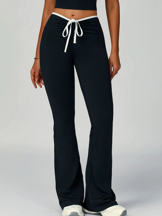 ZASUWA Female Contrast Color V-shaped Waist Folds Lace-up Flare Leggings