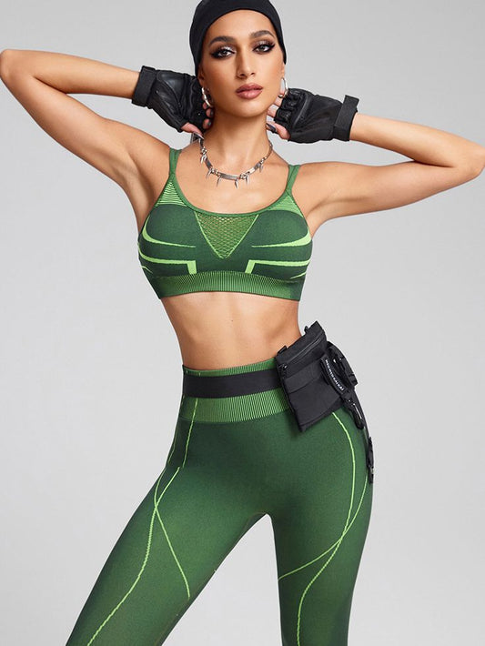 ZASUWA Female Contrast Color Fishnet Stripe Print Tracksuit