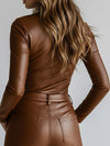 Sexy Glossy PU Faux Leather Long Sleeves