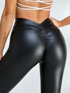 Faux Leather Deep V Back Scrunch Bum Leggings