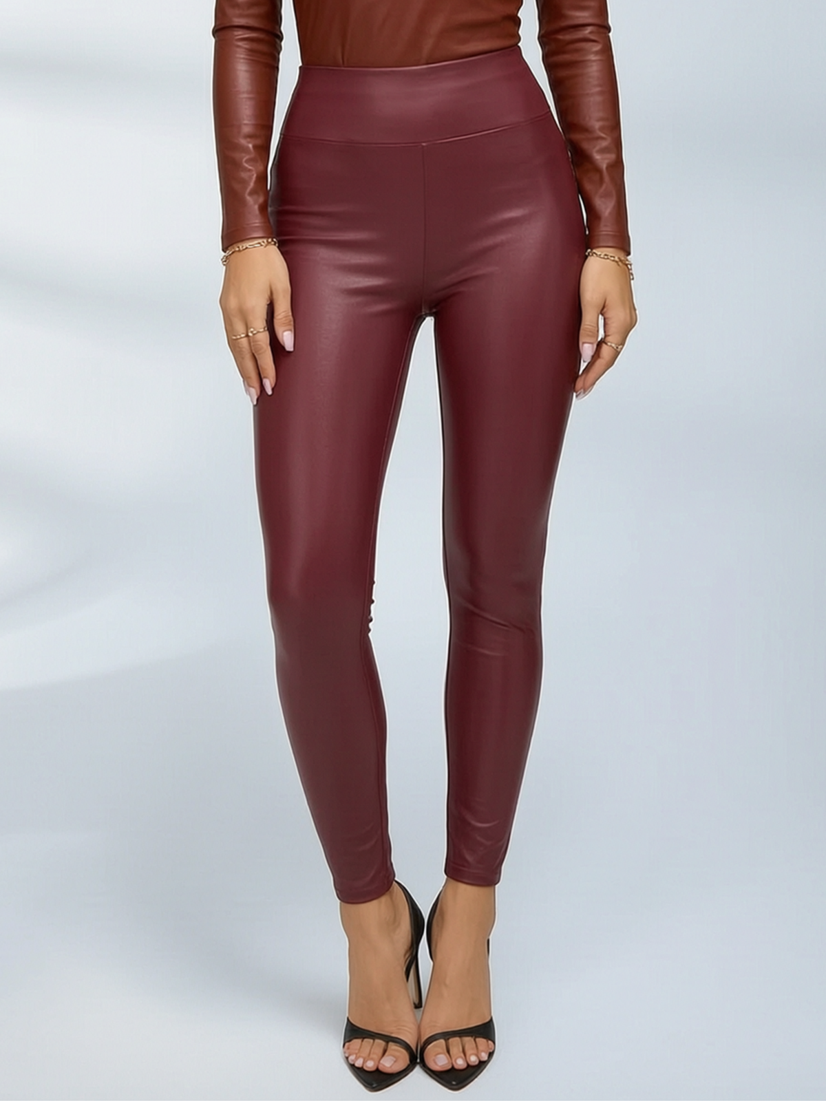 Sexy Glossy PU Faux Leather Long Sleeves