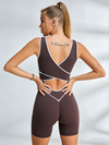 Sculpting Contrast Piping Cutout Short Romper