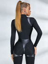 ❤Faux Leather Zipper Stand Collar Jumpsuit