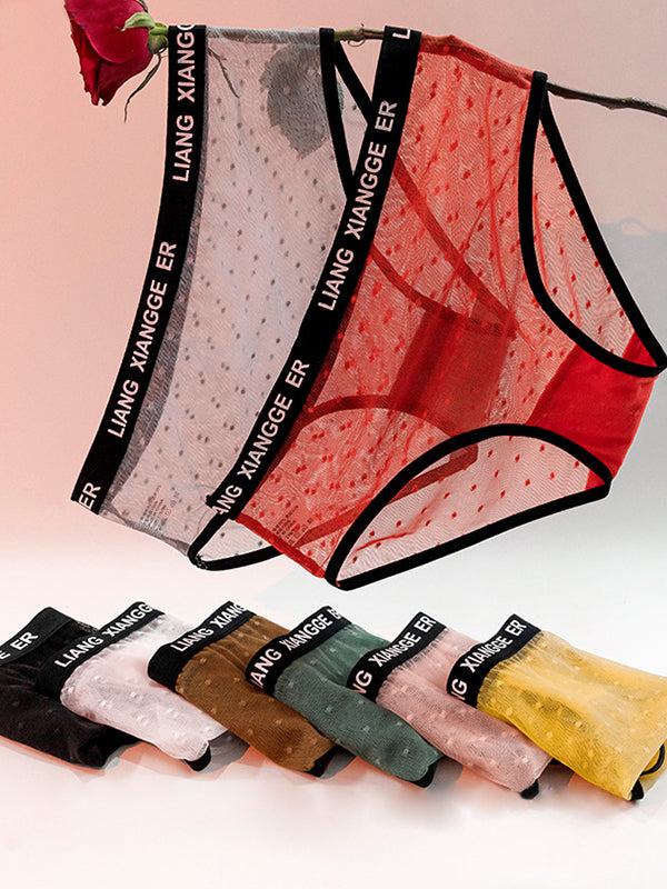 Sexy Mesh-Höschen mit Wellenpunktmuster und Kontrastfarbe