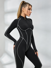 Sexy Backless Zipper Contrast Color Stripes Jumpsuit