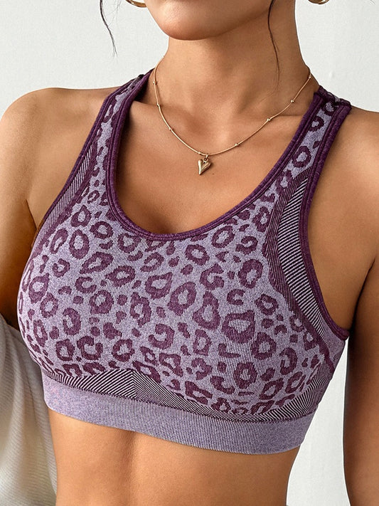 ZASUWA Female Leopard Print I-shaped Back Damping Sports Bras