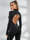 Sexy Backless Zipper Contrast Color Stripes Jumpsuit