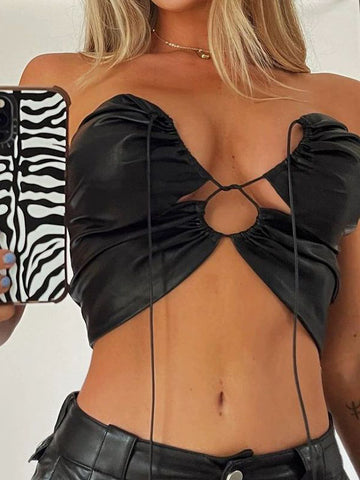 ZASUWA Female Sexy Faux Leather Backless Lace-up Sports Bras