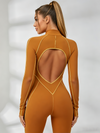 Sexy Backless Zipper Contrast Color Stripes Jumpsuit