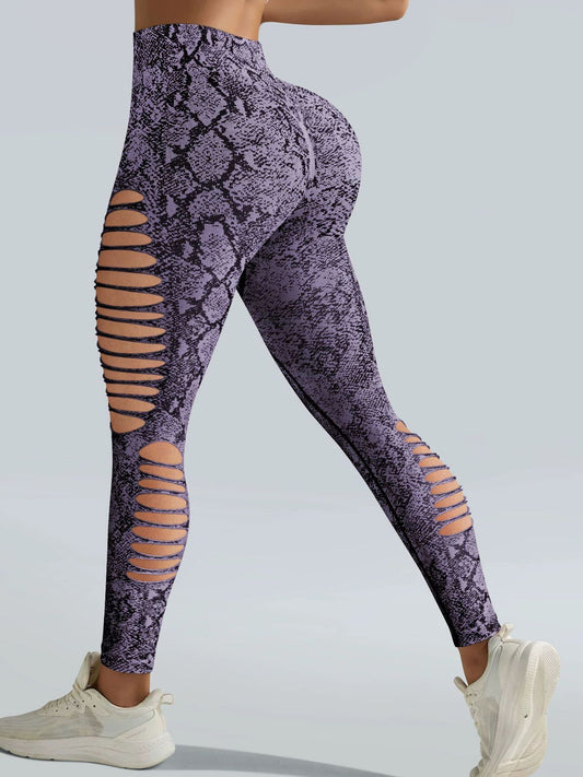 ZASUWA Female Snake Print Hollow Out High-waisted Seamless Leggings