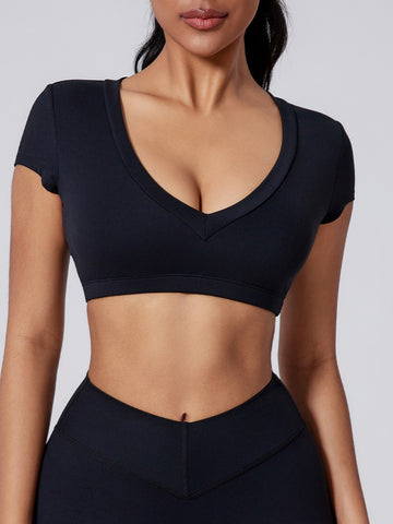 ZASUWA Female Deep V Solid Color Backless Short Sleeves