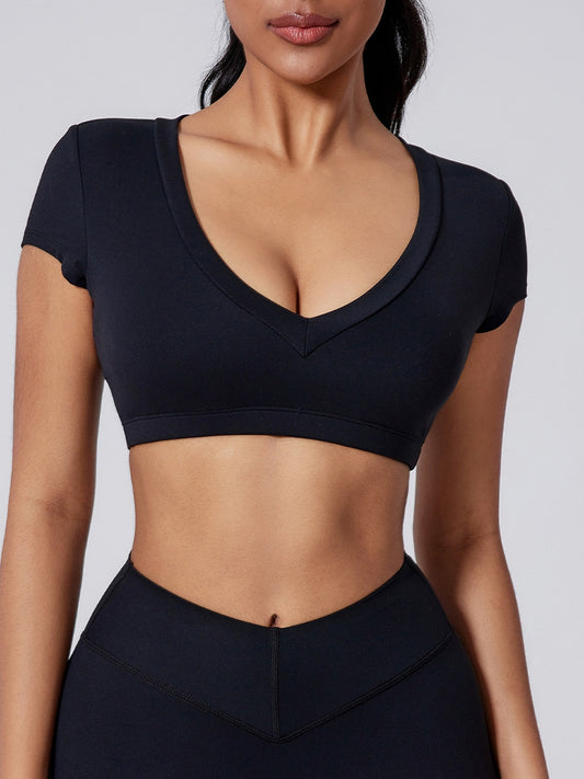 ZASUWA Female Deep V Solid Color Backless Short Sleeves