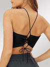 ZASUWA Female Halter Folds Cross Back Pleated Backless Sports Bras