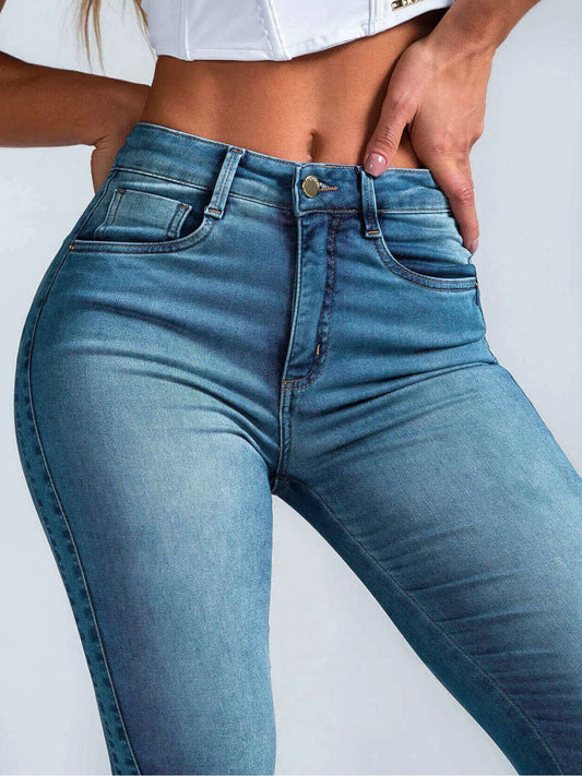 ZASUWA Female Sexy Denim Elastic Tight Pocket Cargo Leggings
