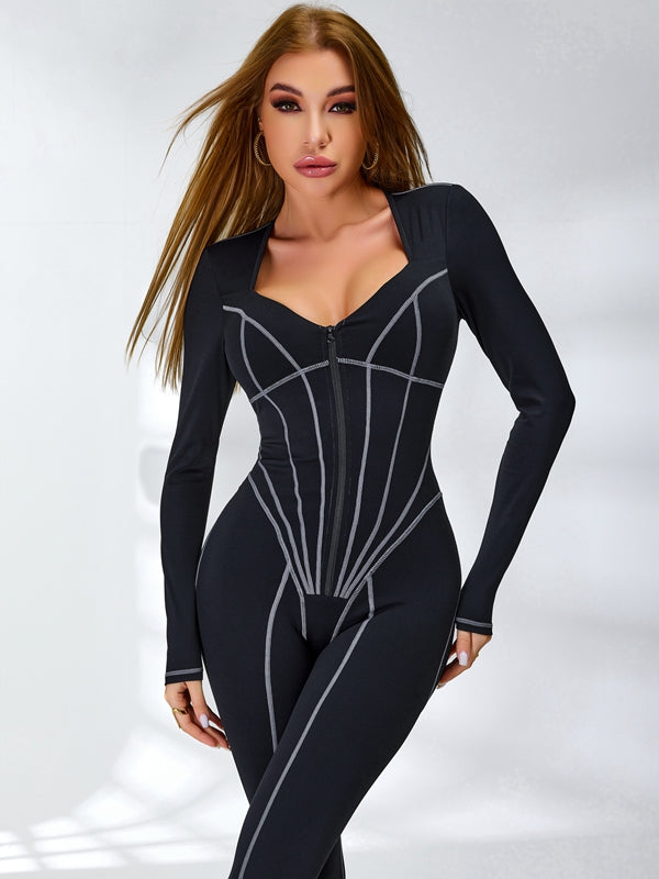 Bauchkontrolle Reißverschluss Po-Push-Up Jumpsuit