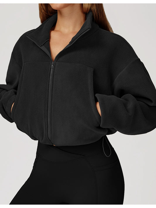 ZASUWA Female Fleece Pocket Cropped Jacket