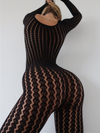 ZASUWA Female Stylish Seamless Striped Jacquard Long-Sleeve Jumpsuit