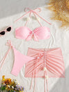 ZASUWA Female Sexy Solid Color Bow-knot 3-Pieces Lace-up Bikini Set