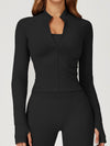 ZASUWA Female Solid Color Stand Up Collar Zipper Thumbholes Jacket