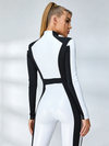 "SciFi Heroine" Zipper Contrast Color PU Short Romper