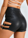 Faux Leather Hollow Out Gym Booty Shorts