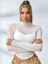 Solid Color Sheer Mesh Long Sleeves