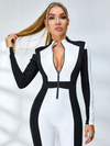 "SciFi Heroine" Contrast Color PU Zipper Short Romper
