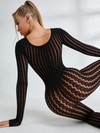 Stylish Seamless Striped Jacquard Long-Sleeve Jumpsuit
