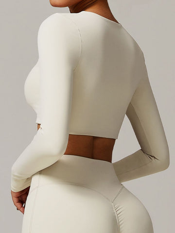 ZASUWA Female Solid Color V-neck Quick Dry Long Sleeves