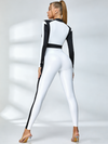 "SciFi Heroine" Zipper Contrast Color PU Short Romper