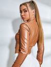 Zipper PU Stand Up Collar Jackets