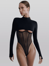 🖤ZASUWA Female Sexy Mesh Panel Push-Up Cutout Bodysuit
